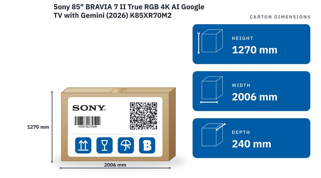 Sony 85" BRAVIA 7 II True RGB 4K AI Google TV with Gemini (2026) K85XR70M2
