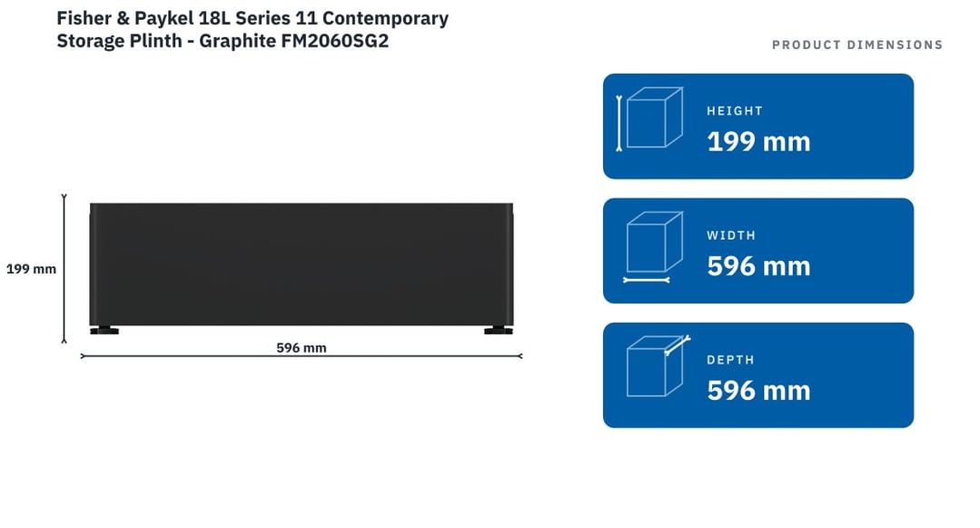 Fisher & Paykel 18L Series 11 Contemporary Storage Plinth - Graphite FM2060SG2 — product dimensions