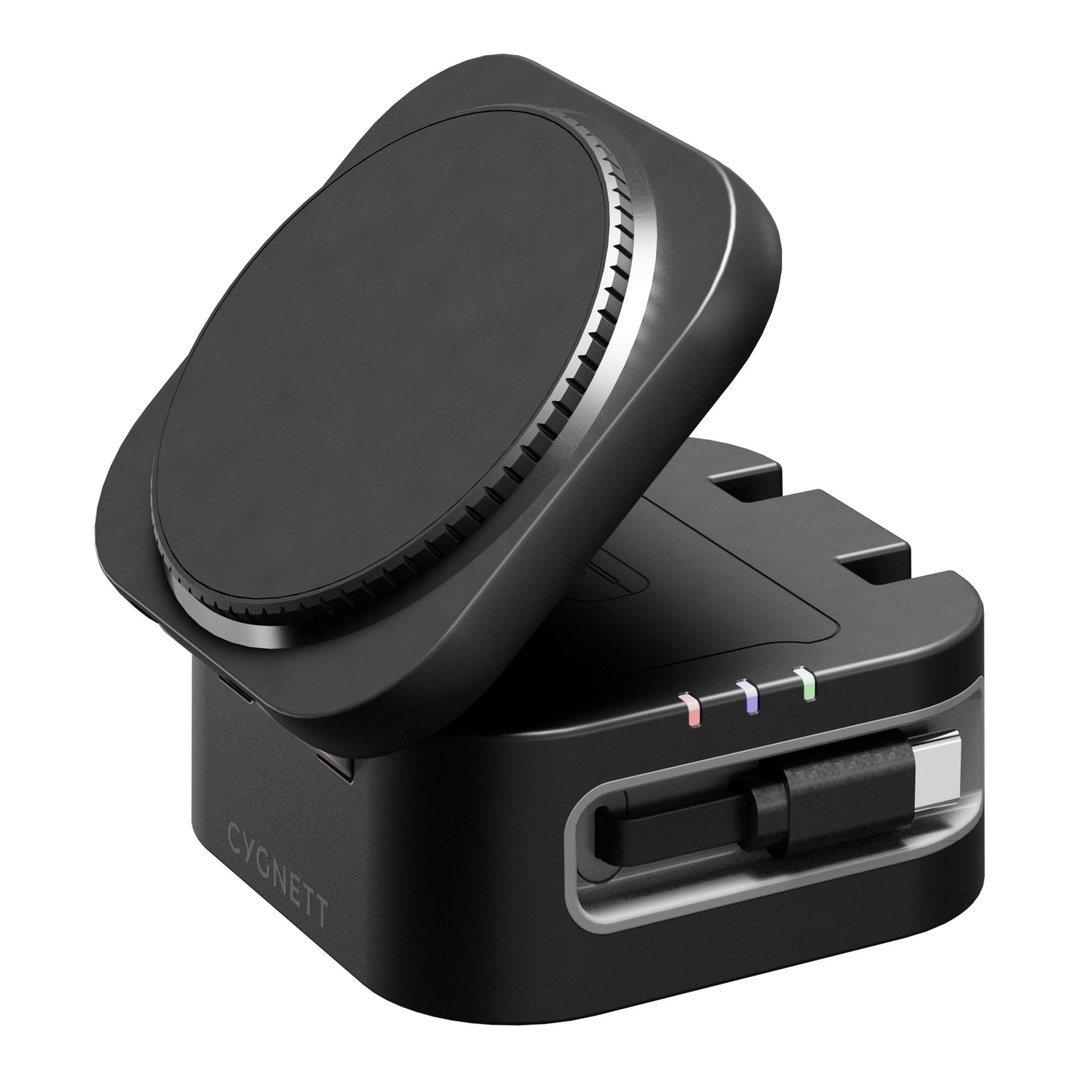 Cygnett ChargeBase Wireless 3-in-1 Charger with Retractable USB-C Cable – Black CY5852WCCRC