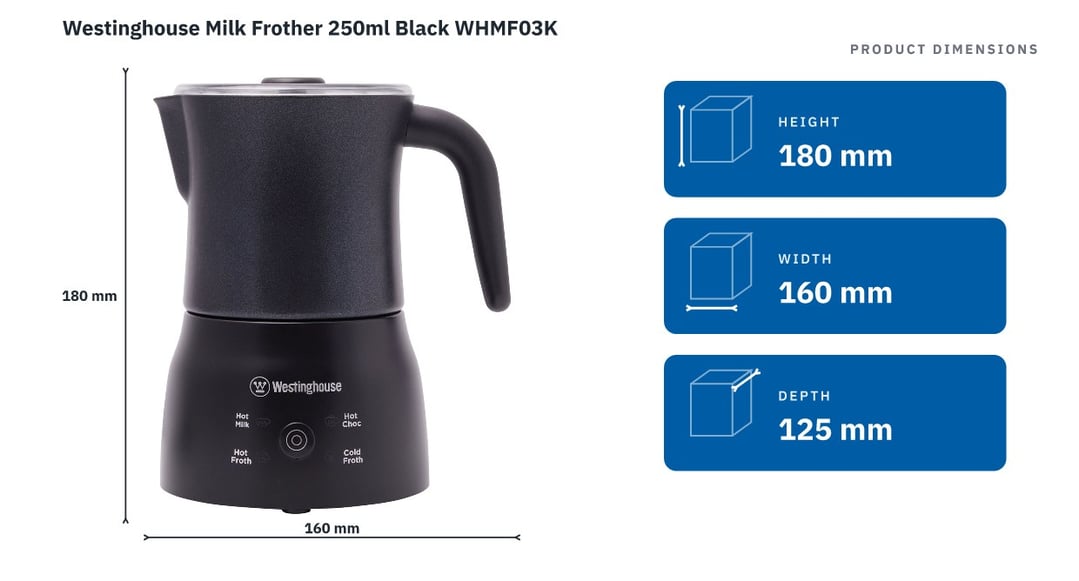 Westinghouse Milk Frother 250ml Black WHMF03K