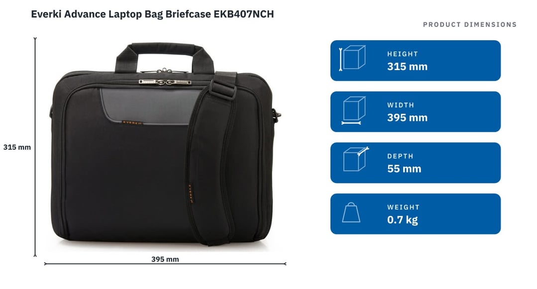 Everki Advance Laptop Bag Briefcase EKB407NCH — product dimensions