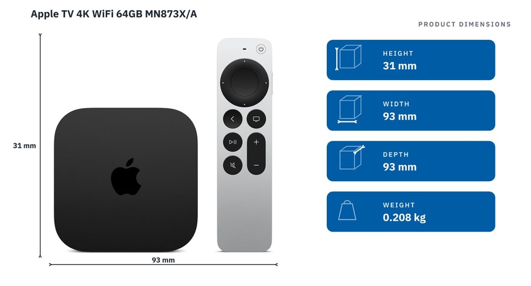 Apple TV 4K WiFi 64GB MN873X/A — product dimensions