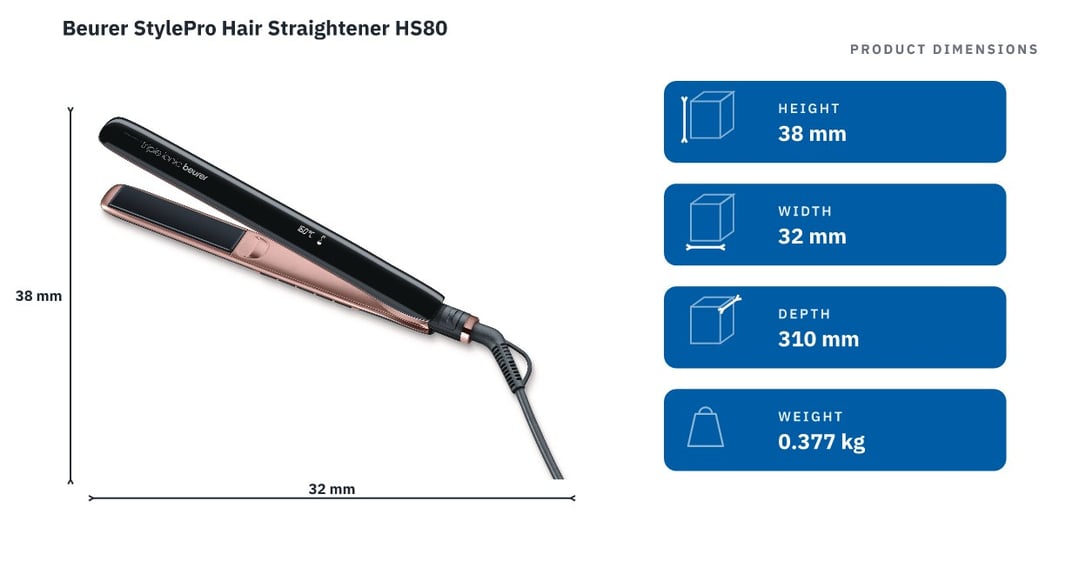Beurer StylePro Hair Straightener HS80 — product dimensions