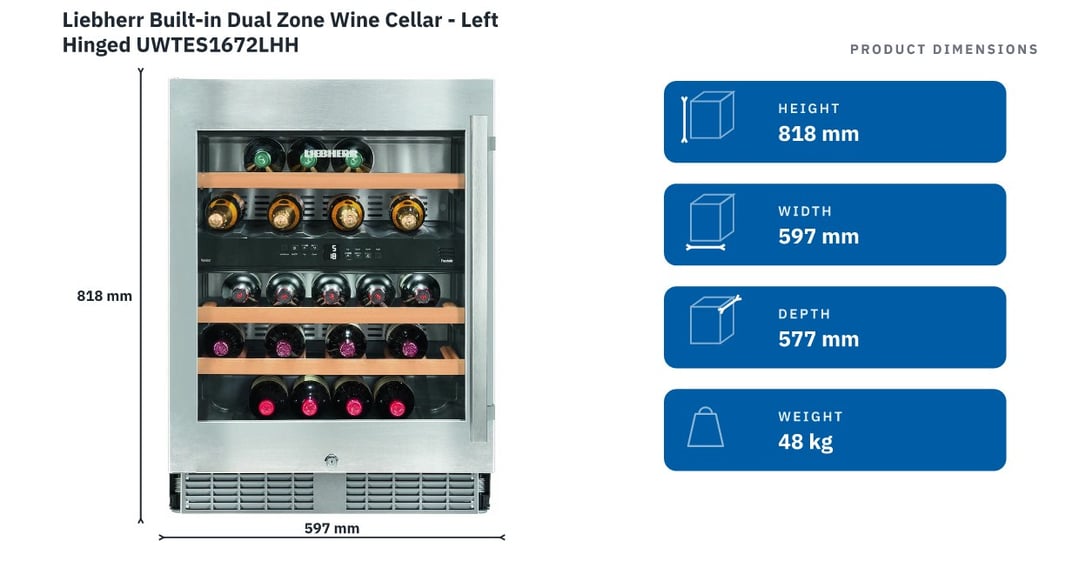 Liebherr Built-in Dual Zone Wine Cellar - Left Hinged UWTES1672LHH