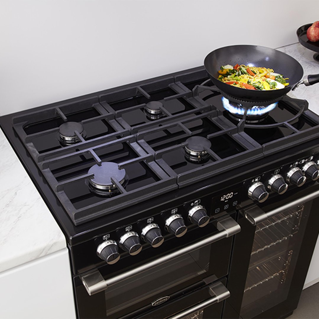 Belling CookCentre Deluxe 90cm Gas-Through-Glass Range Cooker - Black. BCC900GTGB