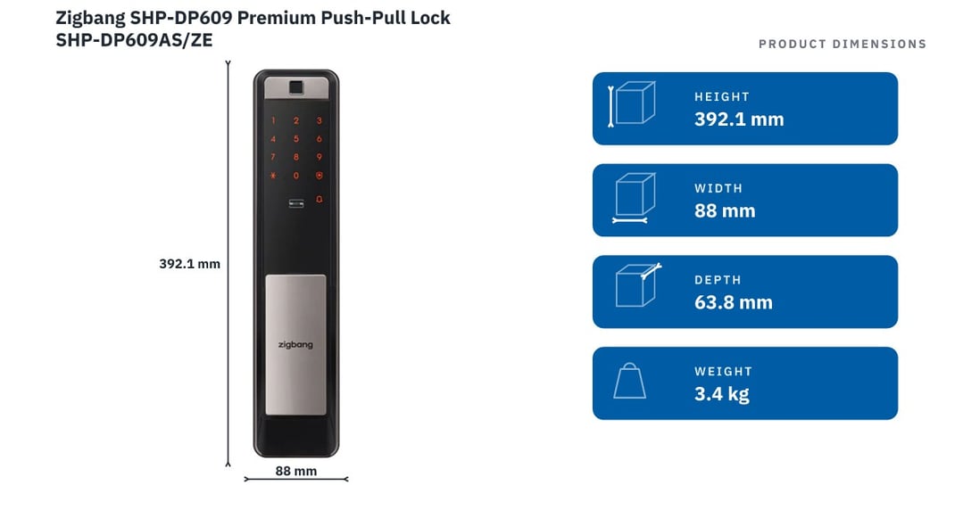 Zigbang SHP-DP609 Premium Push-Pull Lock SHP-DP609AS/ZE — product dimensions