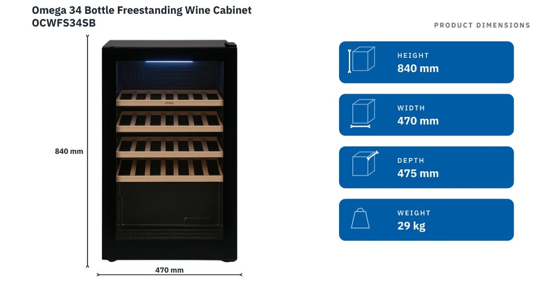 Omega 34 Bottle Freestanding Wine Cabinet OCWFS34SB