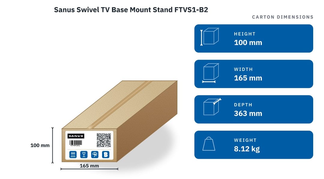 Sanus Swivel TV Base Mount Stand FTVS1-B2 — packaged dimensions