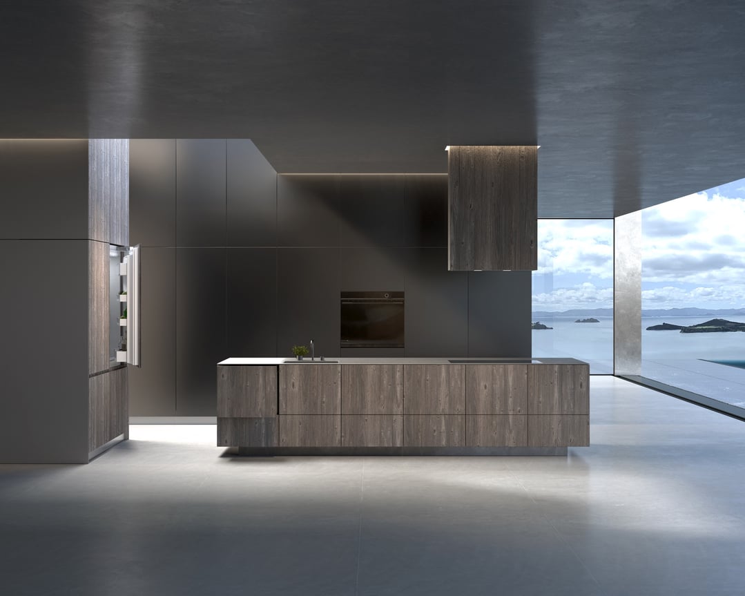 Integrated Single DishDrawer Dishwasher in a modern kitchen with ocean view