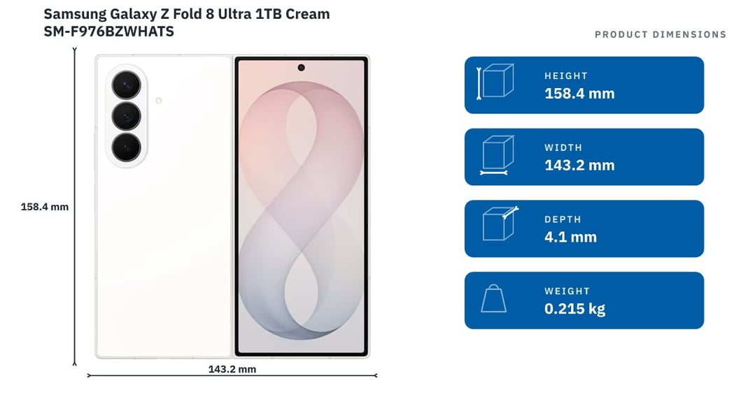 Samsung Galaxy Z Fold 8 Ultra 1TB Cream SM-F976BZWHATS — product dimensions