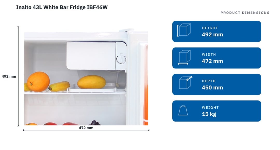 Inalto 43L White Bar Fridge IBF46W