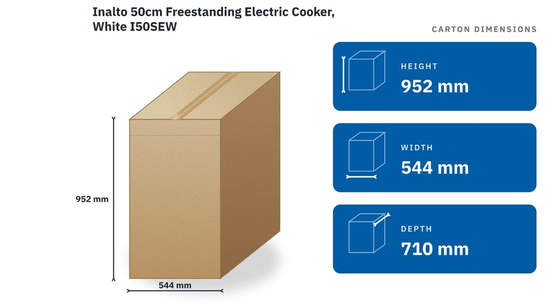 Inalto 50cm Freestanding Electric Cooker, White I50SEW — packaged dimensions