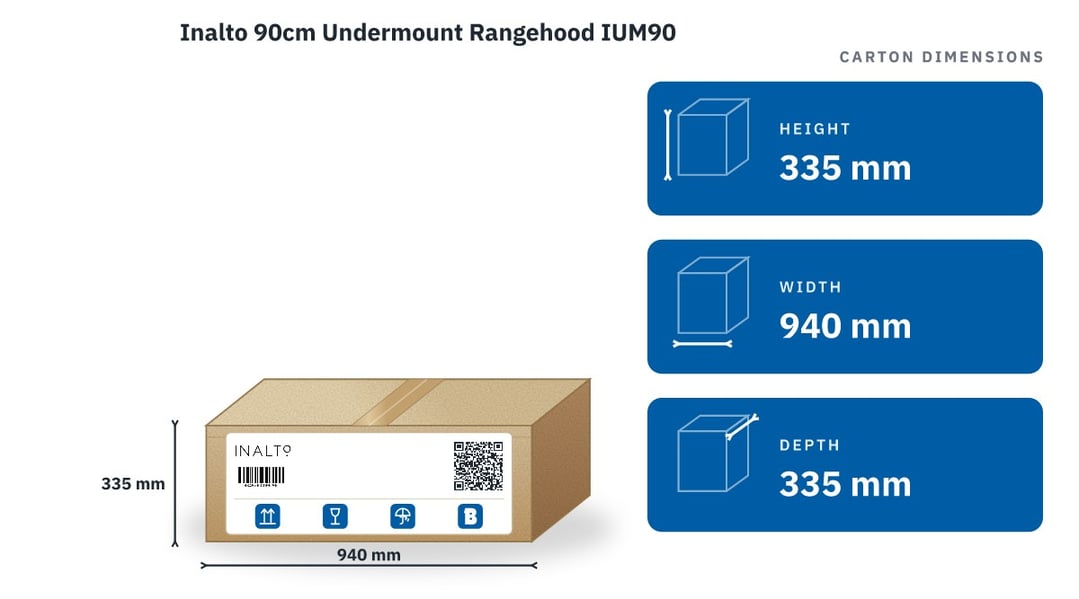 Inalto 90cm Undermount Rangehood IUM90 — packaged dimensions