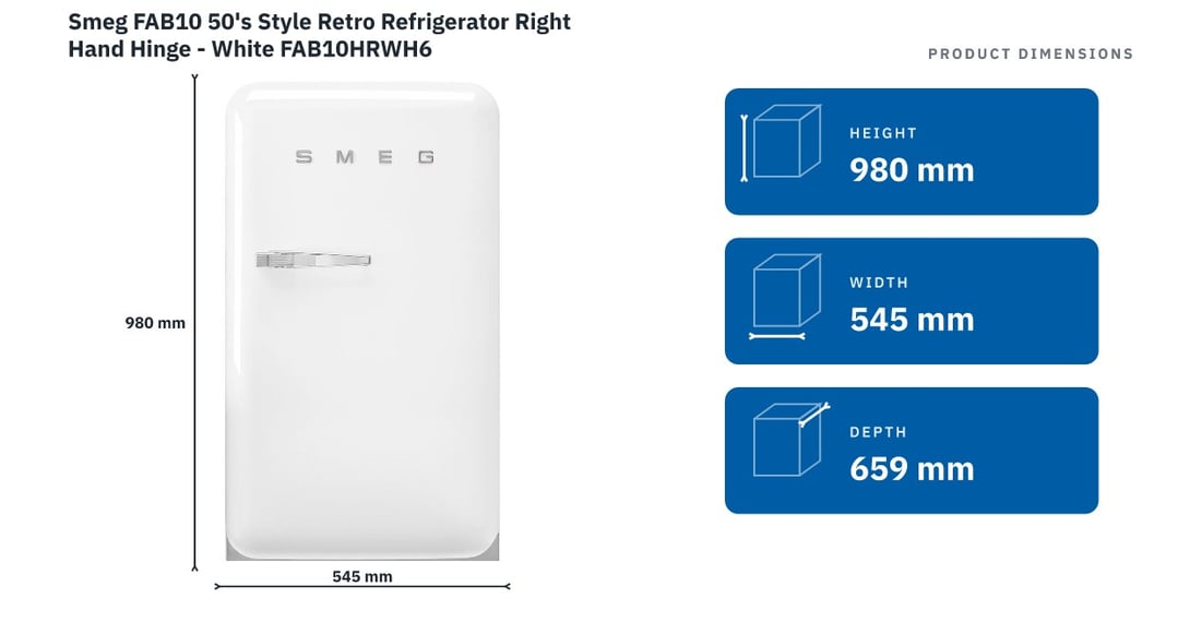 Smeg FAB10 50's Style Retro Refrigerator Right Hand Hinge - White FAB10HRWH6