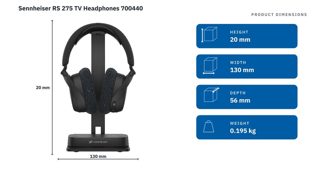 Sennheiser RS 275 TV Headphones 700440 — product dimensions