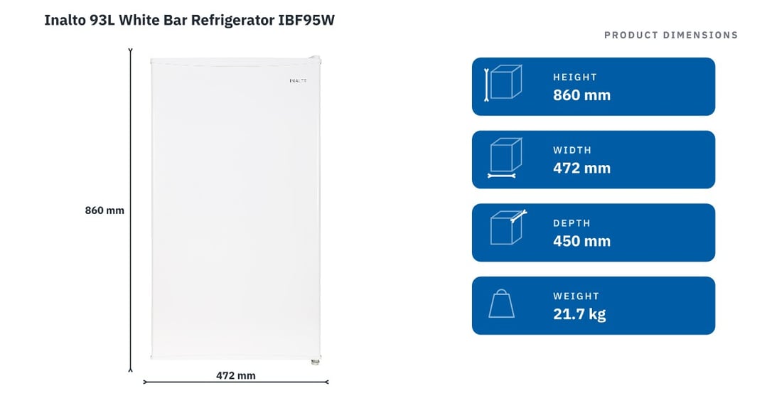 Inalto 93L White Bar Refrigerator IBF95W — product dimensions