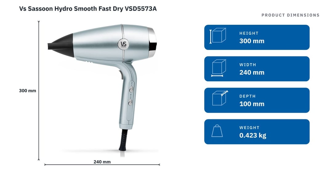 Vs Sassoon Hydro Smooth Fast Dry VSD5573A — product dimensions