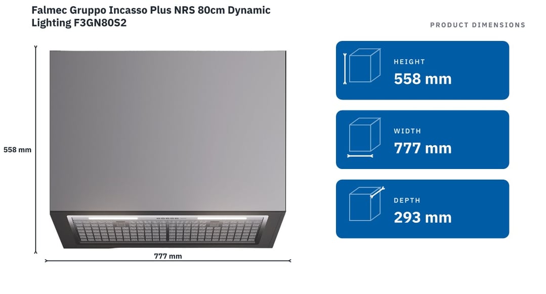 Falmec Gruppo Incasso Plus NRS 80cm Dynamic Lighting F3GN80S2 — product dimensions