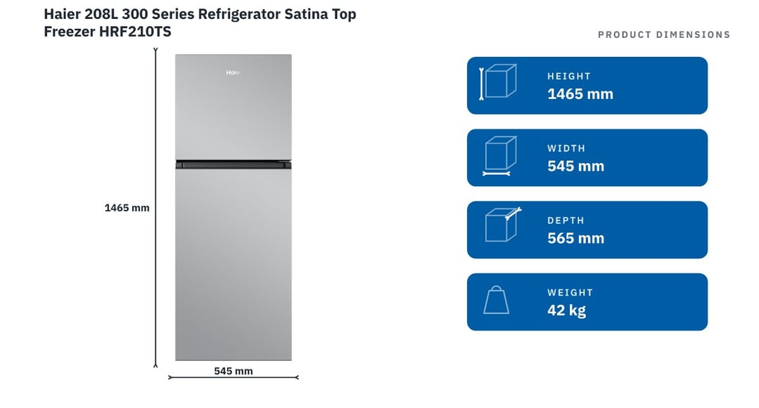 Haier 208L 300 Series Refrigerator Satina Top Freezer HRF210TS