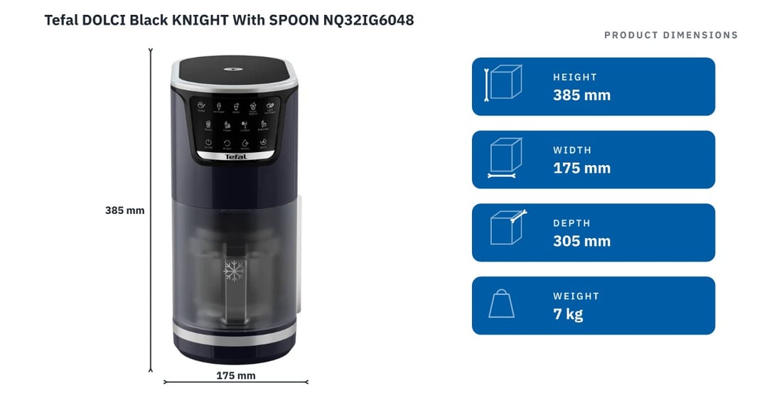 Tefal DOLCI Black KNIGHT With SPOON NQ32IG6048 — product dimensions