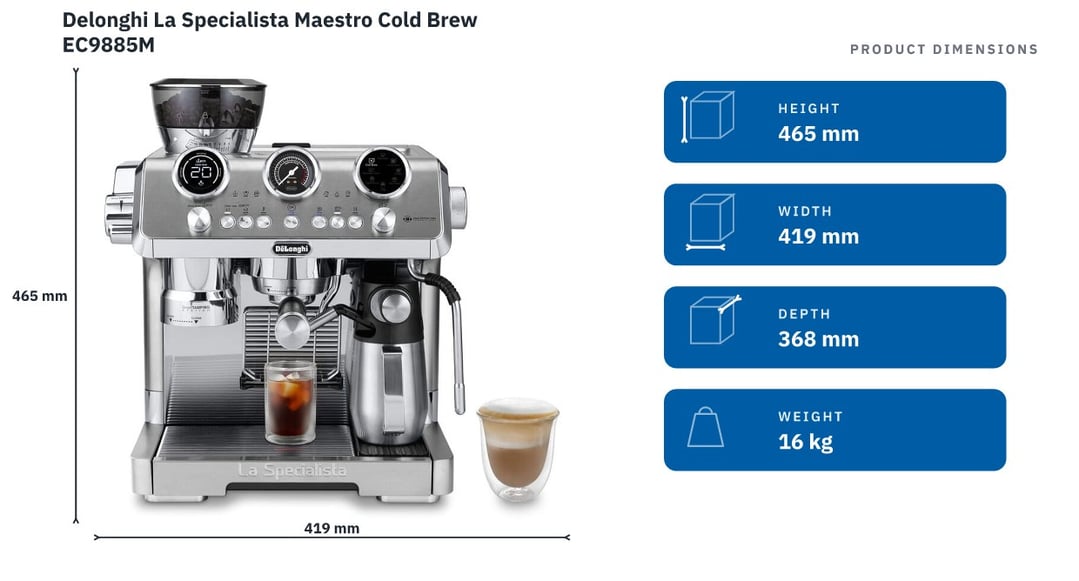 Delonghi La Specialista Maestro Cold Brew EC9885M — product dimensions