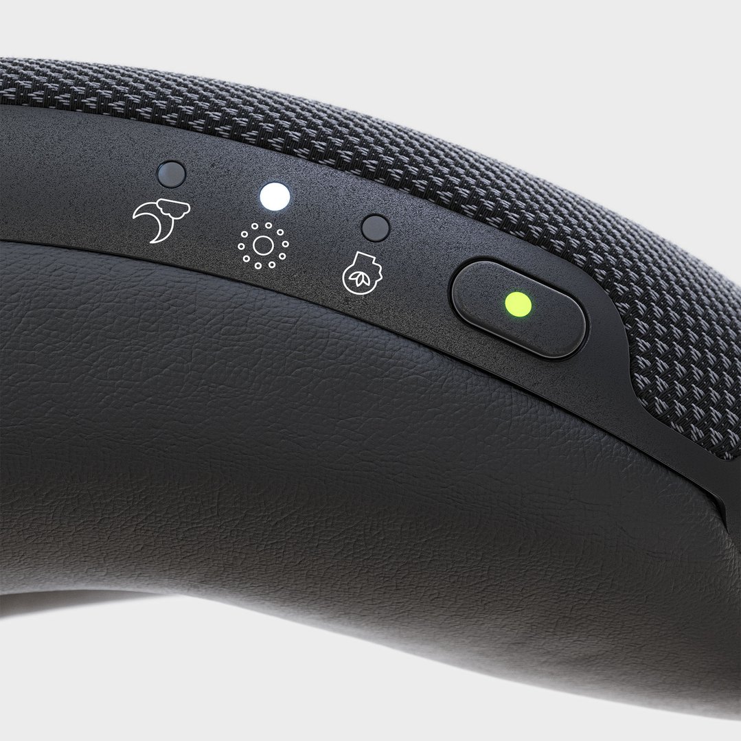 Close-up of the SmartGoggles control panel with illuminated icons and button