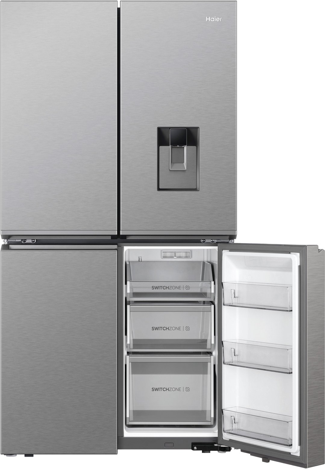 Haier Quad Door Refrigerator Freezer, 91cm, 623L, Ice & Water Satina HRF680YPS