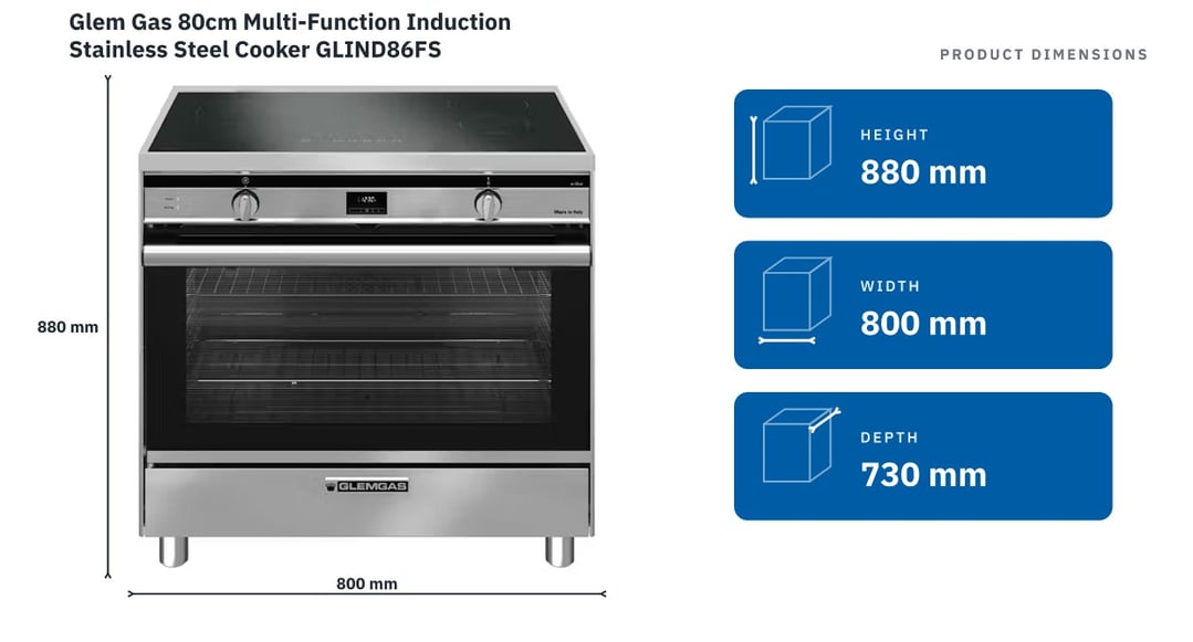Glem Gas 80cm Multi-Function Induction Stainless Steel Cooker GLIND86FS