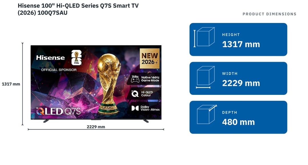 Hisense 100" Hi-QLED Series Q7S Smart TV (2026) 100Q7SAU — product dimensions