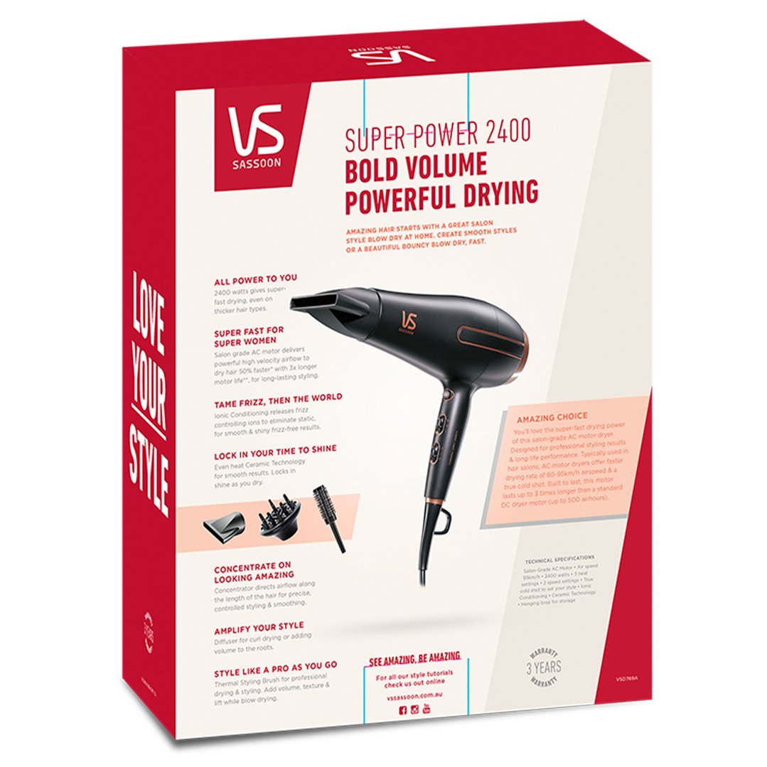 Vs Sassoon Super Power 2400 Hair Dryer. VSD769A