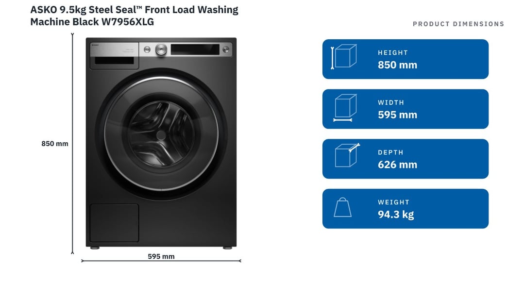 ASKO 9.5kg Steel Seal™ Front Load Washing Machine Black W7956XLG