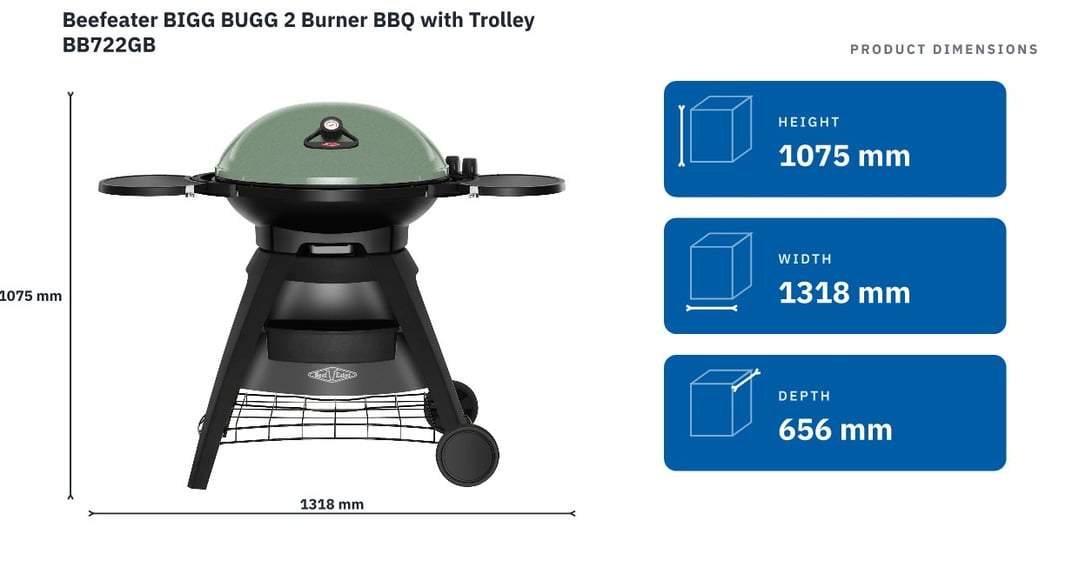 Beefeater BIGG BUGG 2 Burner BBQ with Trolley BB722GB — product dimensions