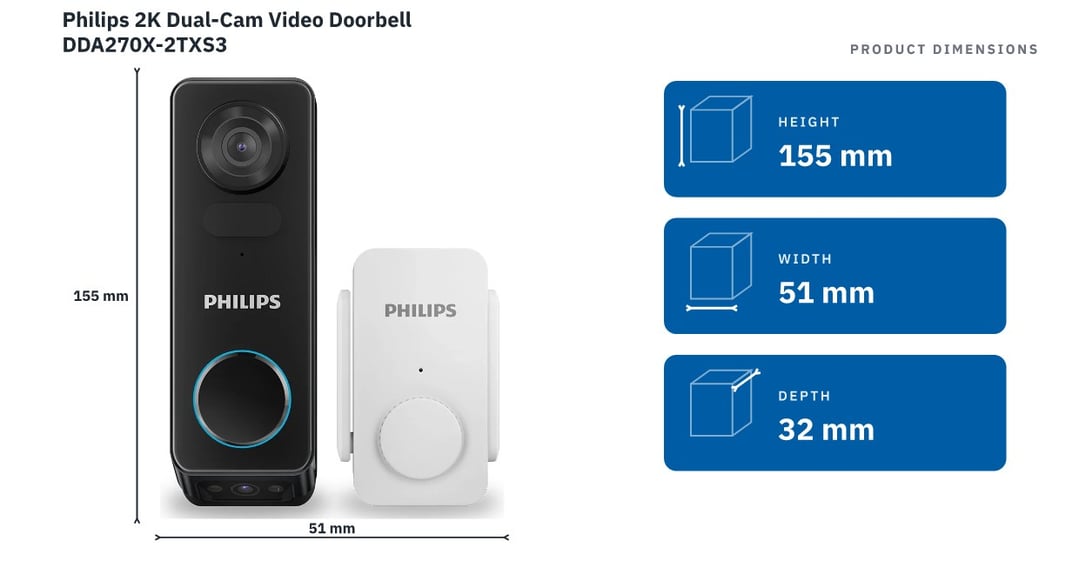 Philips 2K Dual-Cam Video Doorbell DDA270X-2TXS3