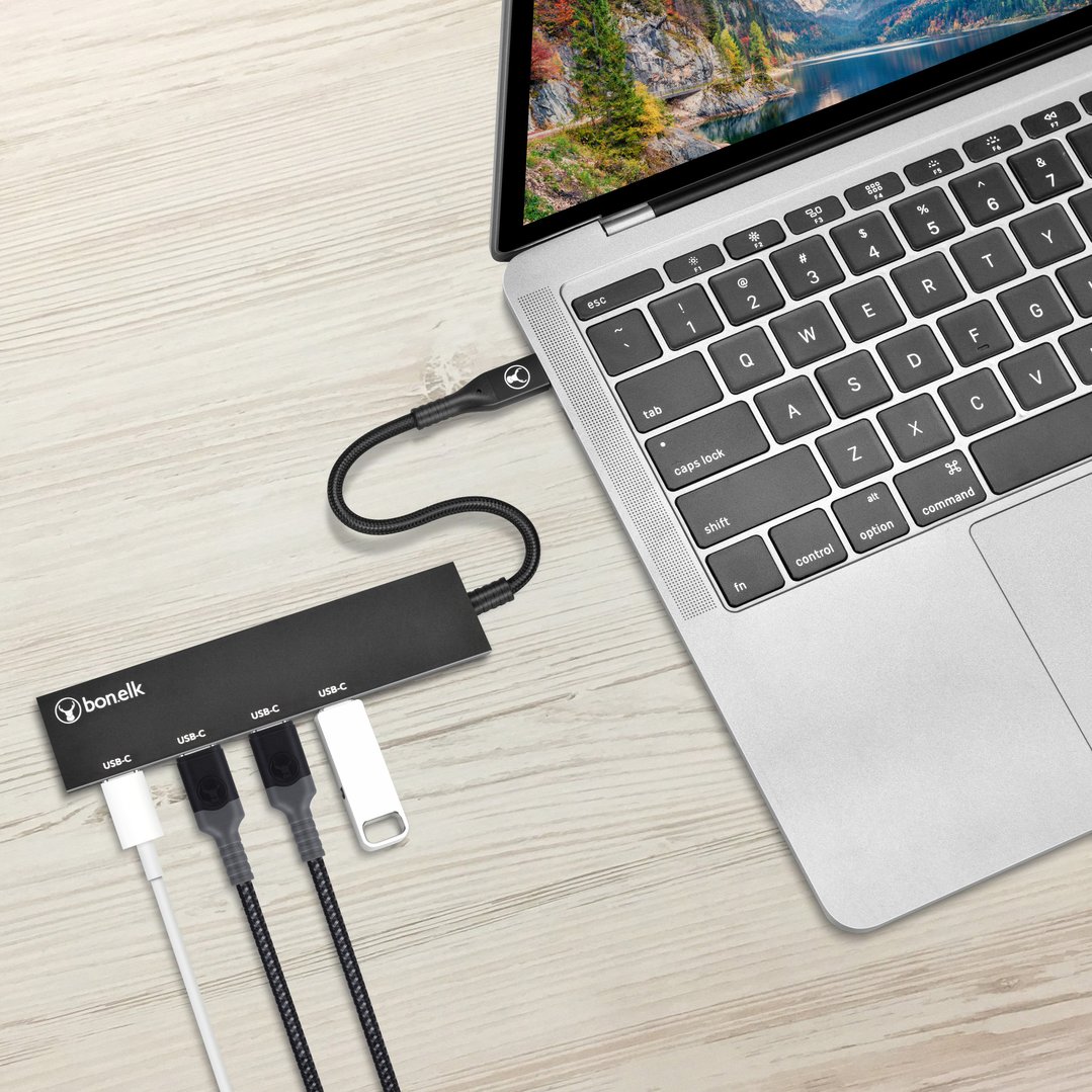 Bonelk Long-Life USB-C to 4 Port USB-C - Black ELK-80058-R