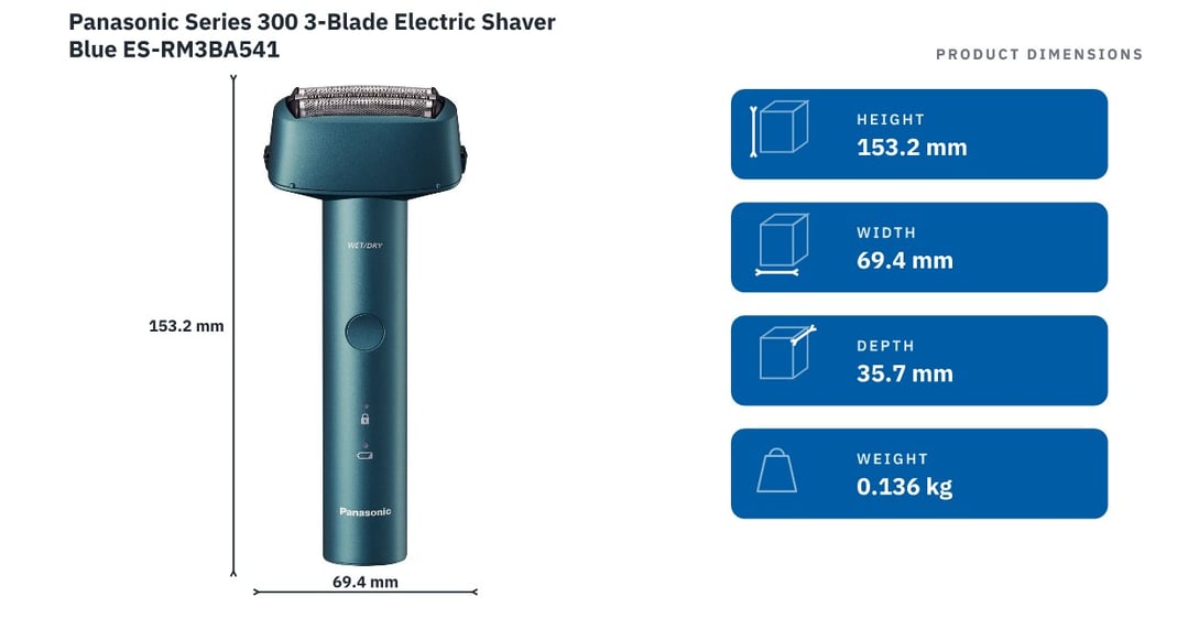 Panasonic Series 300 3-Blade Electric Shaver Blue ES-RM3BA541