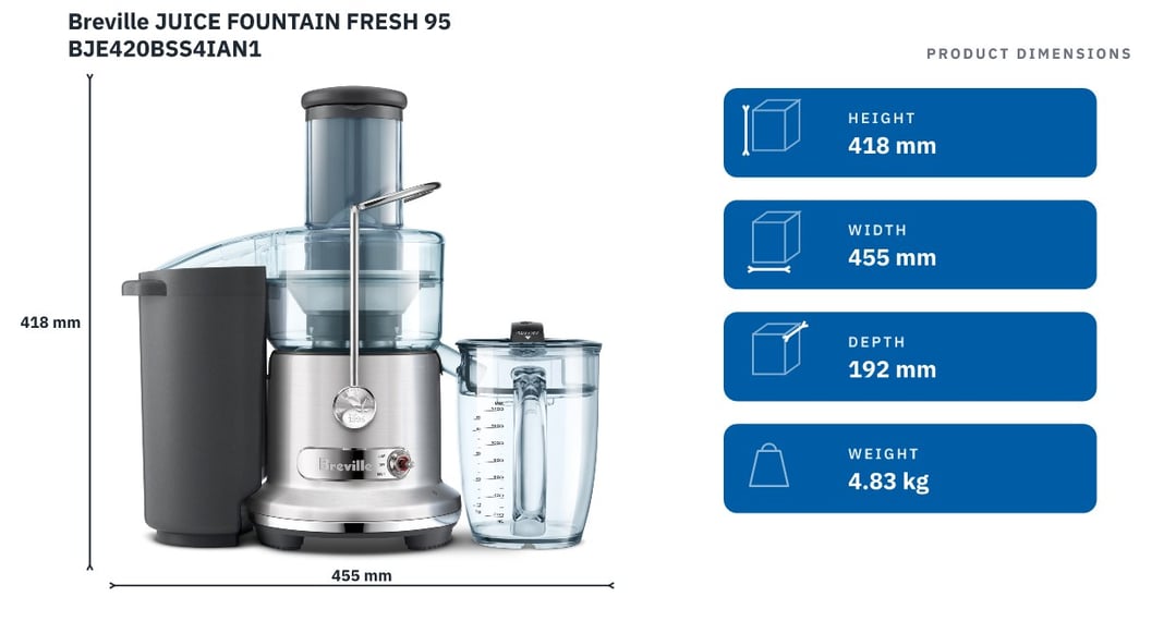 Breville JUICE FOUNTAIN FRESH 95 BJE420BSS4IAN1 — product dimensions