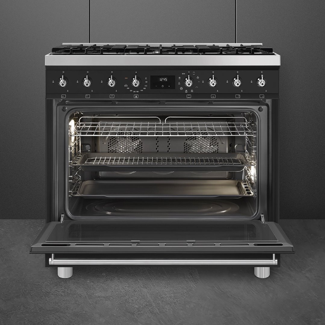 Smeg 90cm 6 Burner Classic Freestanding Dual Fuel Cooker Matte Black CS9GMMBA2