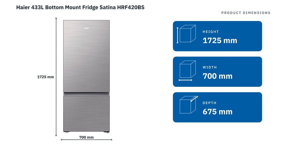 Haier 433L Bottom Mount Fridge Satina HRF420BS
