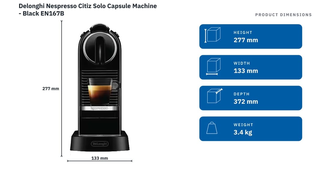 Delonghi Nespresso Citiz Solo Capsule Machine - Black EN167B