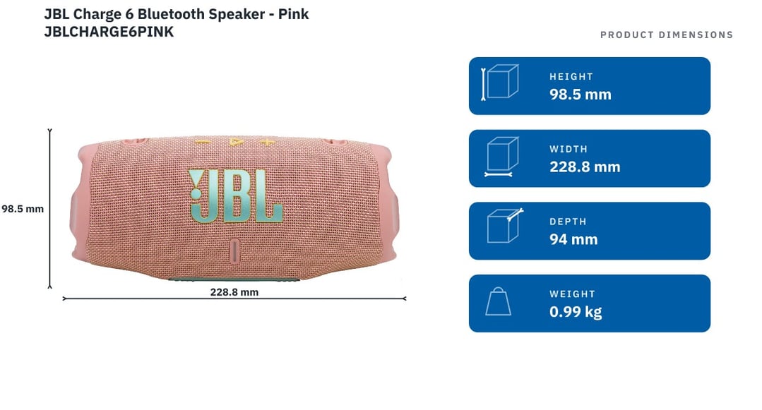 JBL Charge 6 Bluetooth Speaker - Pink JBLCHARGE6PINK