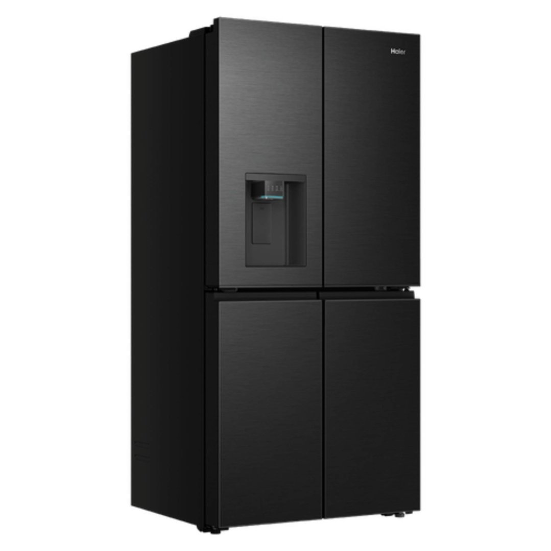 Haier 550L, Quad Door Refrigerator Freezer, Ice & Water, Plumbed, Black HRF590YZC