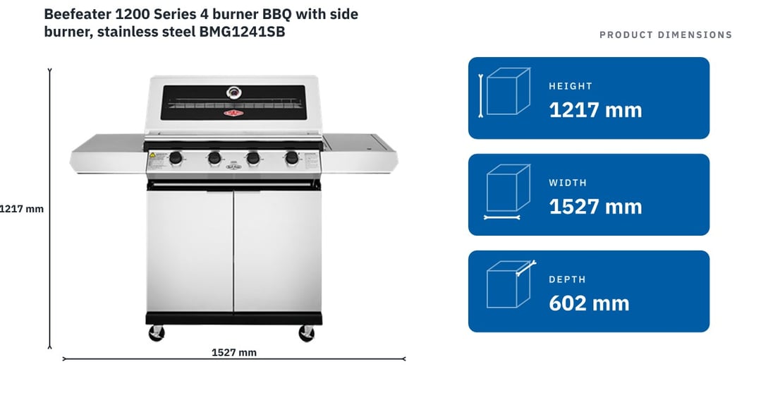 Beefeater 1200 Series 4 burner BBQ with side burner, stainless steel BMG1241SB