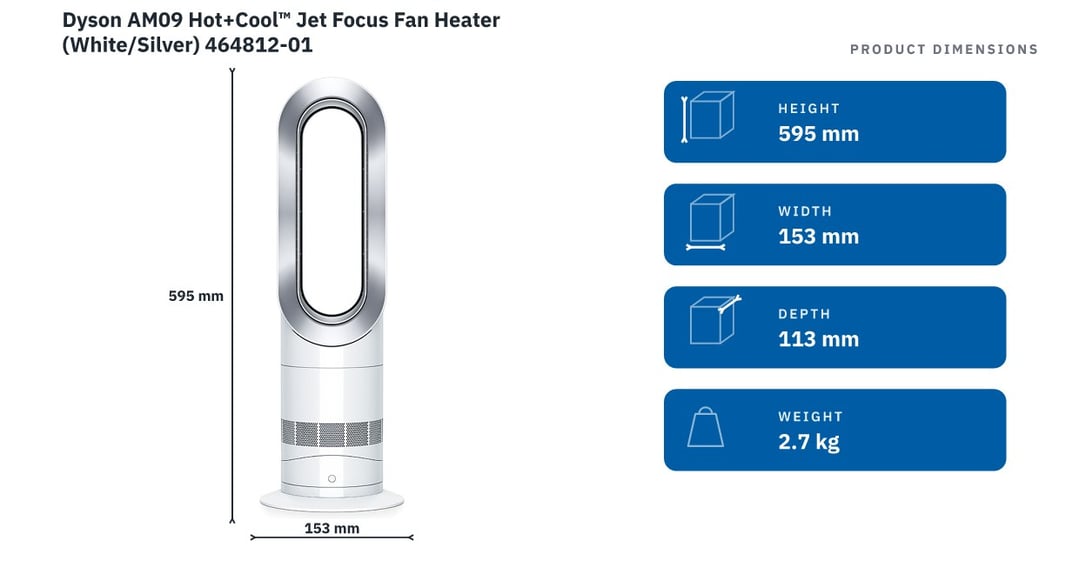 Dyson AM09 Hot+Cool™ Jet Focus Fan Heater (White/Silver) 464812-01