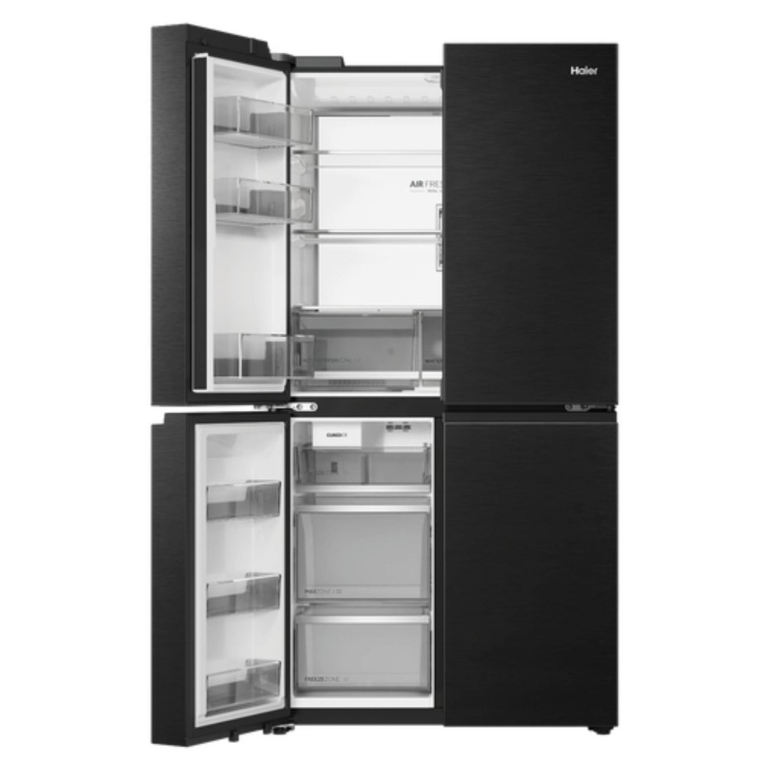 Haier 672L, Quad Door Refrigerator Freezer, Ice & Water, Plumbed, Black HRF690YPC