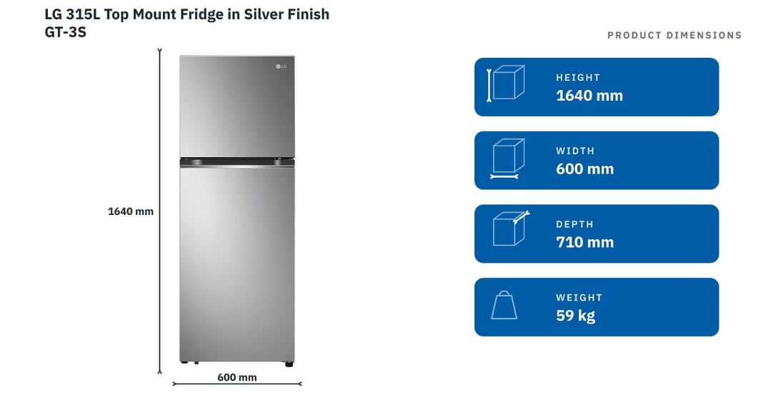 LG 315L Top Mount Fridge in Silver Finish GT-3S
