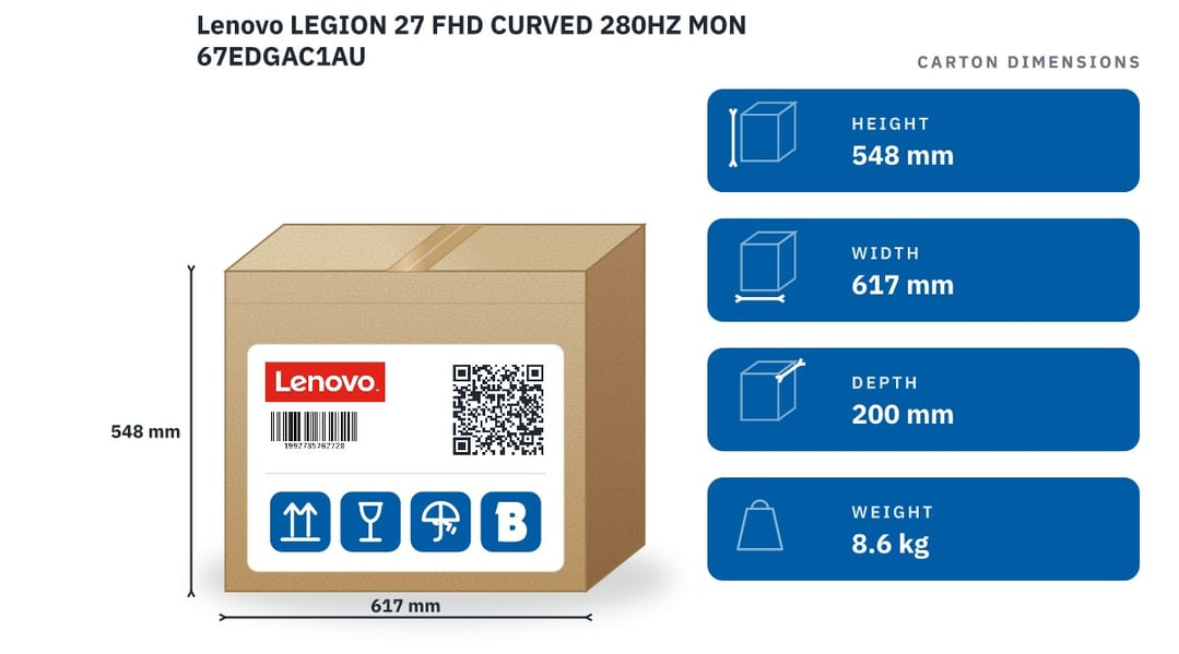 Lenovo 27" Legion FHD Curved 280HZ Monitor 67EDGAC1AU
