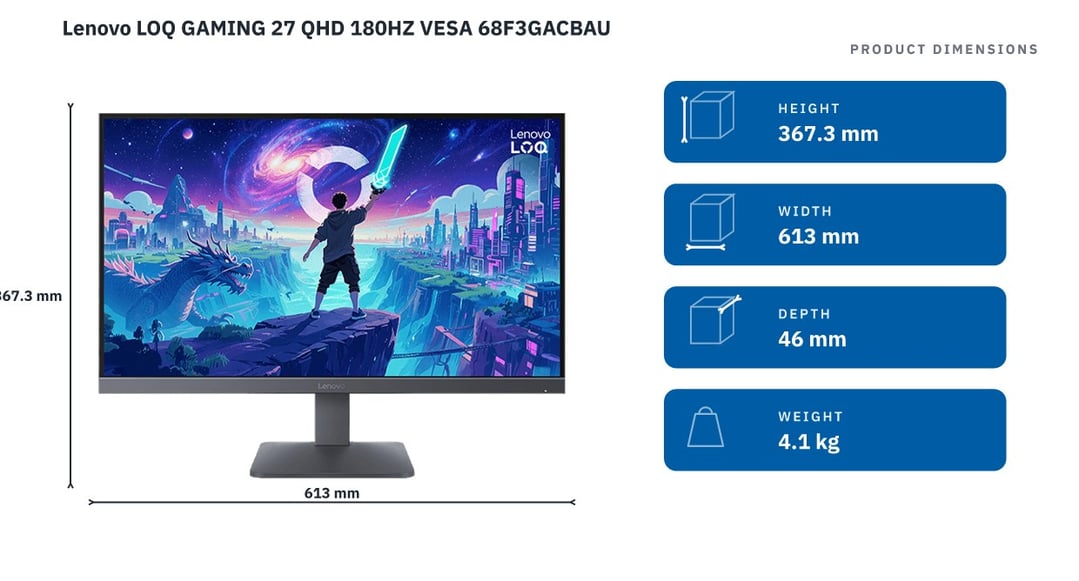 Lenovo LOQ 27Q-10 27" 180Hz QHD Gaming Monitor 68F3GACBAU