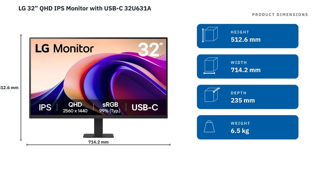 LG 32” QHD IPS Monitor with USB-C 32U631A