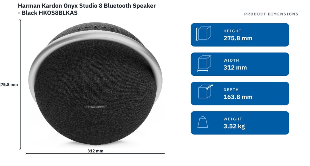 Harman Kardon Onyx Studio 8 Bluetooth Speaker - Black HKOS8BLKAS — product dimensions