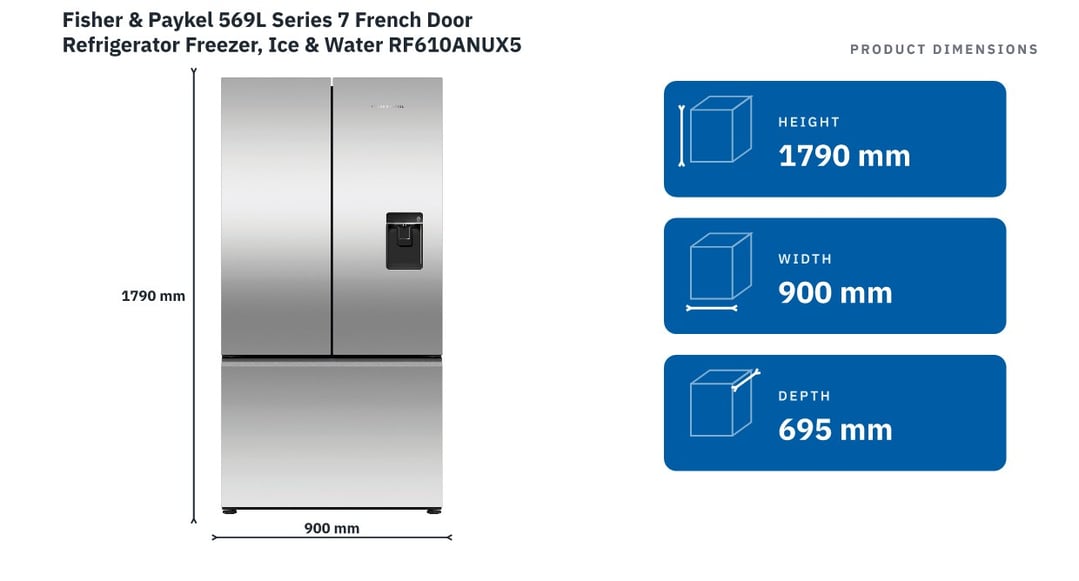 Fisher & Paykel 569L Series 7 French Door Refrigerator Freezer, Ice & Water RF610ANUX5